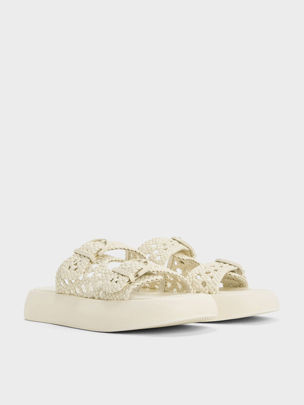 Woven Double-Strap Buckled Sandals, Chalk, hi-res