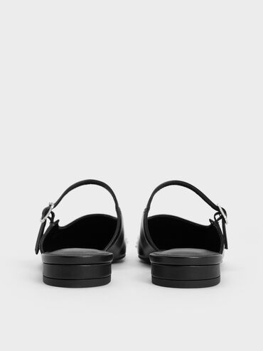 Pearl-Embellished Cap-Toe Flat Mules, Black, hi-res