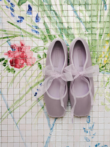 Camila Satin Mary Jane Flats, Lilac, hi-res