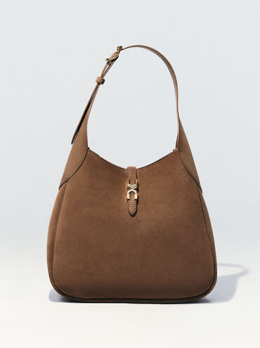 Adalyn Recycled Suede Hobo Bag, Mocha Brown, hi-res