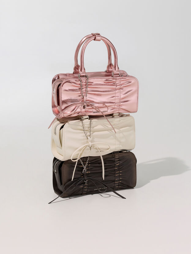 Kadee Metallic Ruched Bow-Charm Bowling Bag, Aura Pink, hi-res