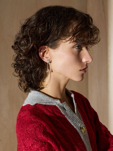 Athalia Gingerbread-Fairy Crystal-Star Drop Earrings, Silver, hi-res