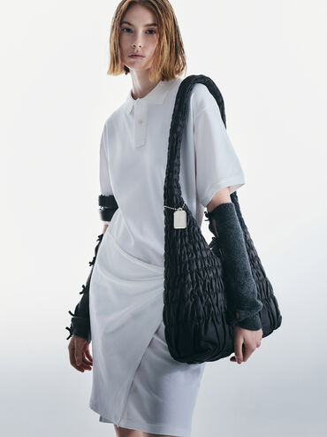 Klio Nylon Ruched Crossbody Bag, Noir, hi-res