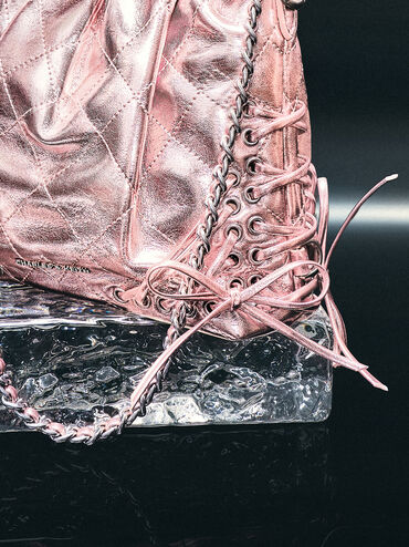 Duo Metallic Grommet Chain-Handle Two-Way Backpack, Aura Pink, hi-res