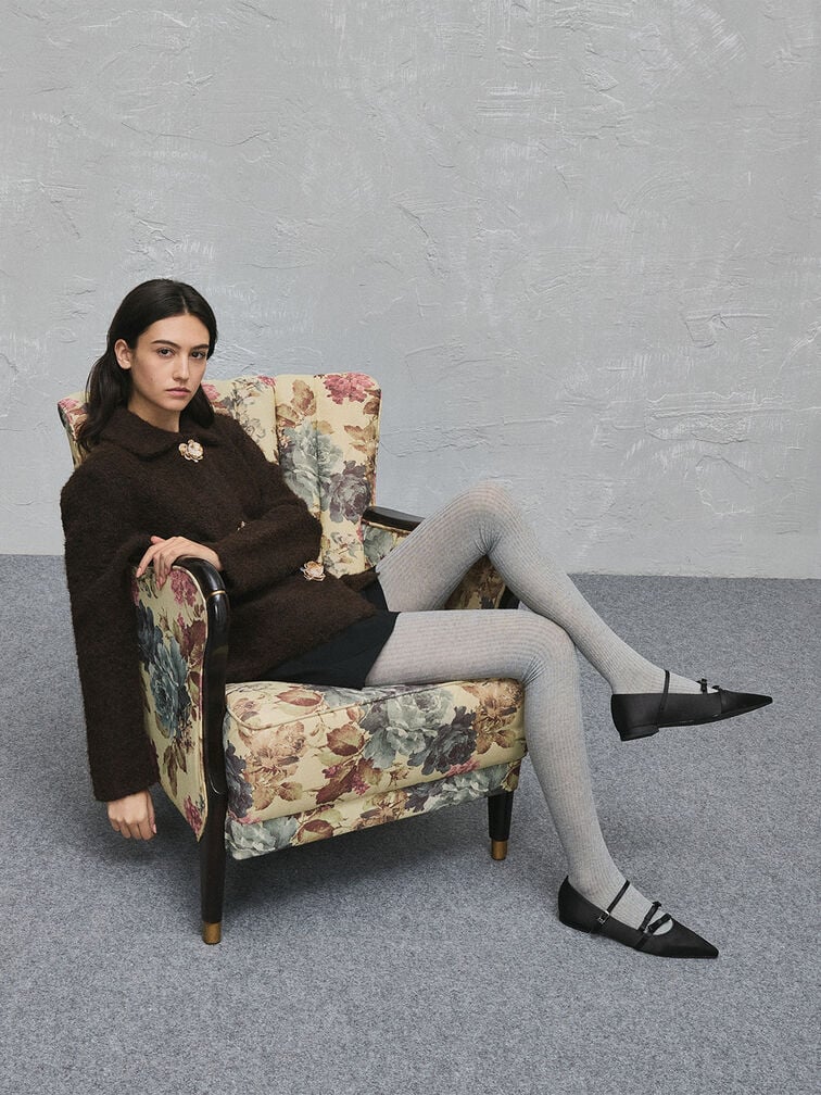 Jessy Recycled Polyester Bow Pointed-Toe Flats, Black Textured, hi-res