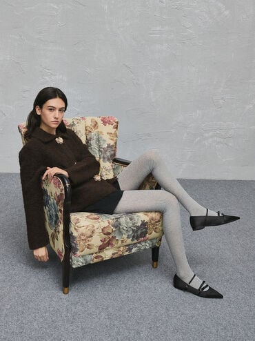 Jessy Recycled Polyester Bow Pointed-Toe Flats, Black Textured, hi-res