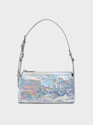 Lark Holographic Crinkle-Effect Shoulder Bag, Prism Silver, hi-res