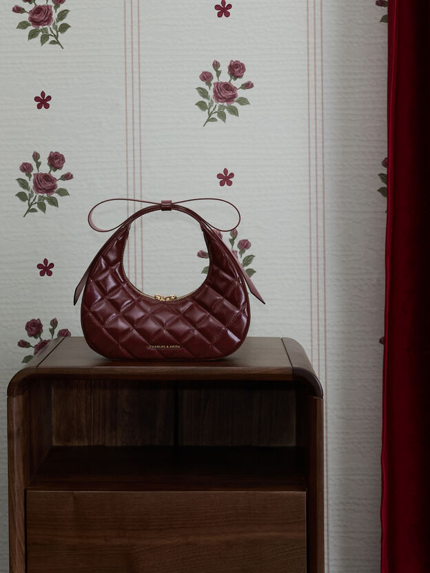 Janie Quilted Bow-Handle Bag, Burgundy, hi-res