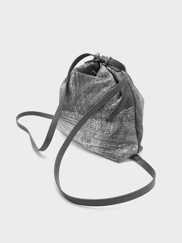 Neva Brushed Denim Two-Way Bucket Bag, Silver Brushed Denim, hi-res