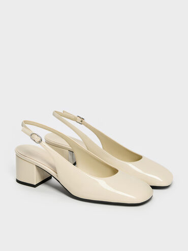 Danni Patent Slingback Pumps, Chalk, hi-res