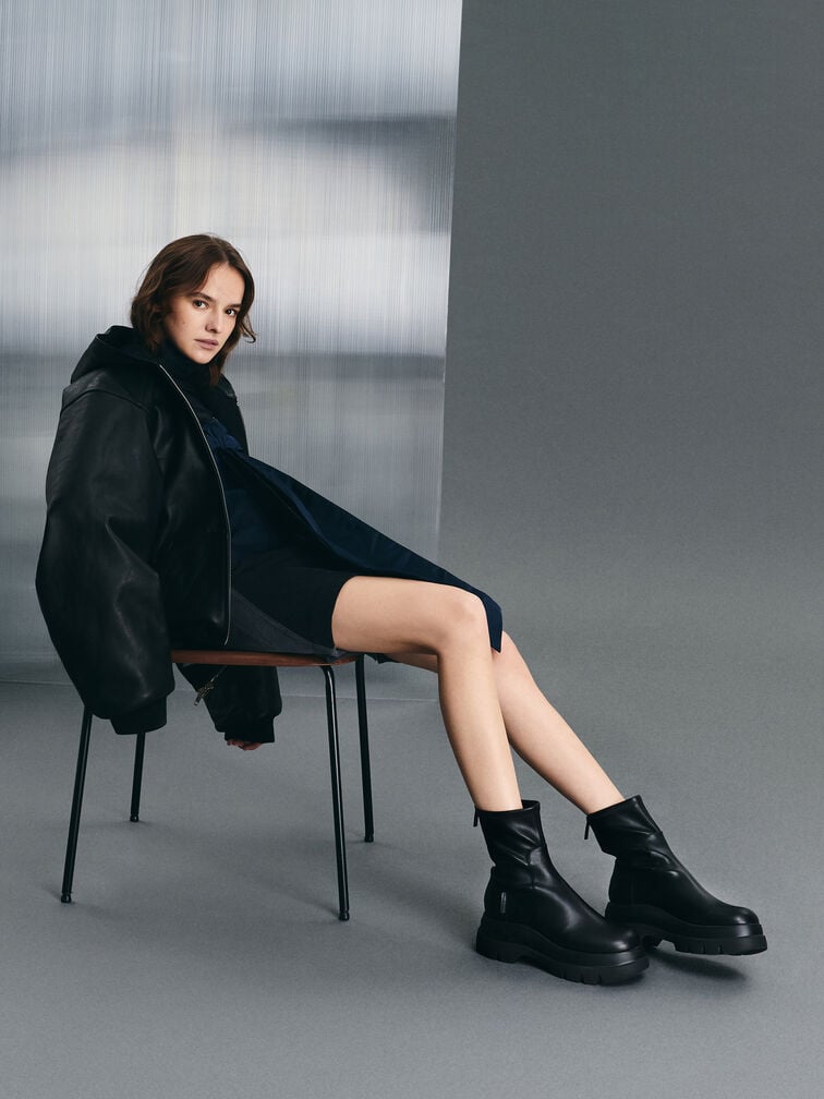 Leoi Back-Zip Chunky Ankle Boots, Black, hi-res