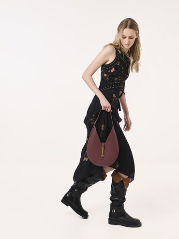 Cesia Metallic-Accent Hobo Bag, Wineberry Red, hi-res