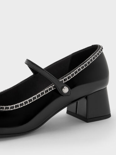 Braided-Chain Block-Heel Mary Jane Pumps, Black Box, hi-res