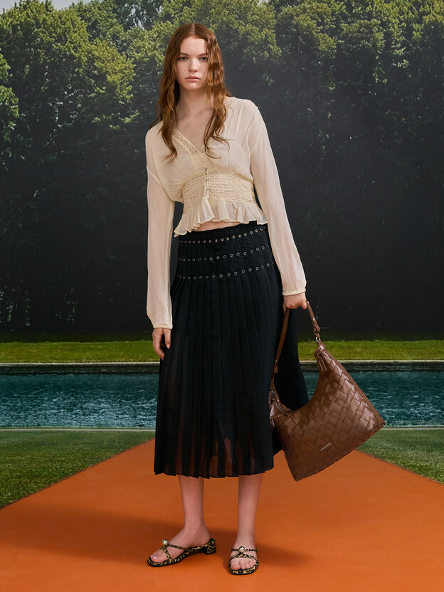 Ivette Woven Tassel Hobo Bag, Chocolate, hi-res