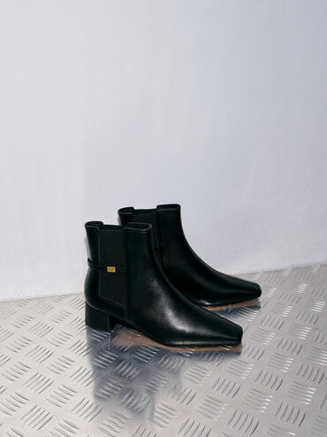 Georgina Leather Tapered Square-Toe Ankle Boots, Black, hi-res