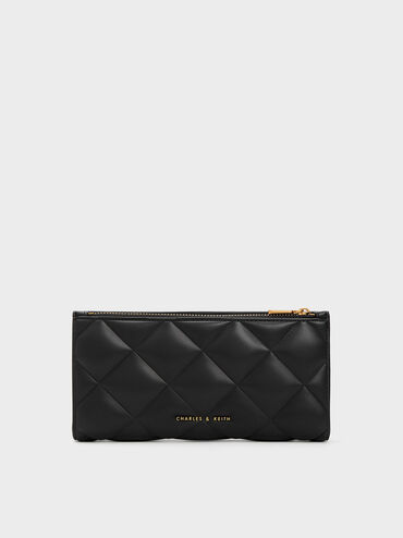Danika Quilted Long Wallet, Black, hi-res