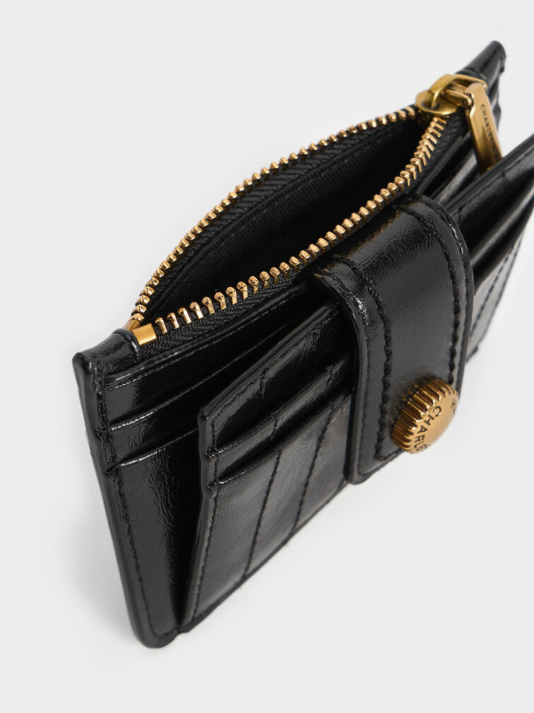 Donna Crinkle-Effect Panelled Card Holder, Black, hi-res