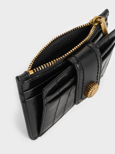 Donna Crinkle-Effect Panelled Card Holder, Black, hi-res