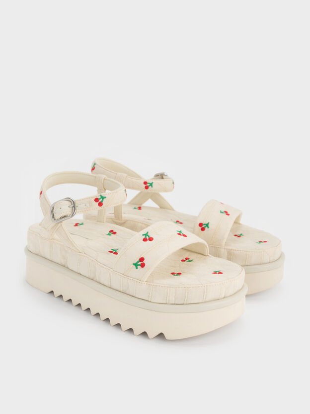 Cherry-Print Flatform Sandals, Multi, hi-res