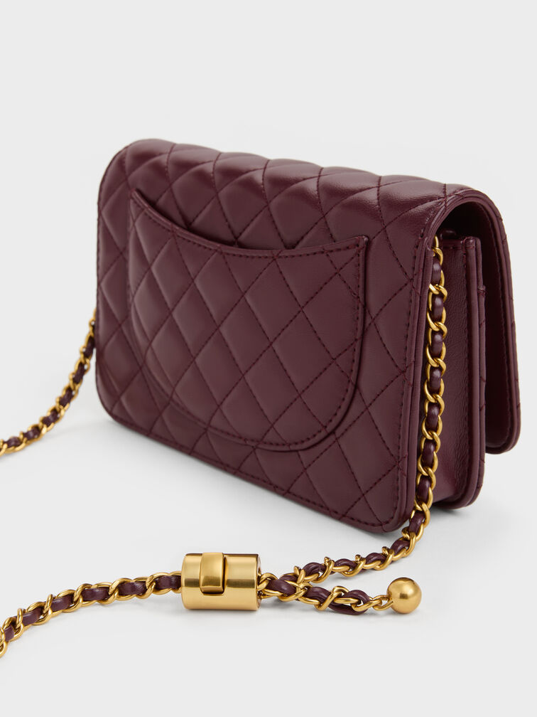 Cressida Quilted Push-Lock Clutch, Wineberry Red, hi-res