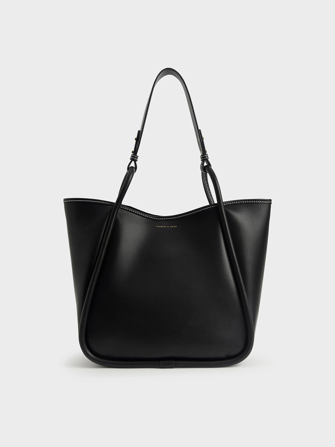 CHARLES & KEITH ブラック トートバッグ　極美品 Augustine オーガスチン パネルダブルハンドルトートバッグ - ブラック