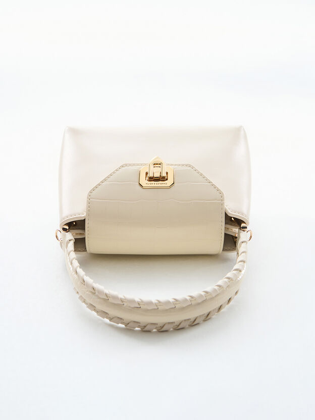 Arwen Croc-Effect Top Handle Bag, Cream, hi-res