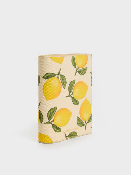 Noelle Canvas Lemon-Print Passport Holder, Butter Yellow, hi-res