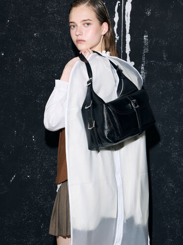 Bryna Belted Hobo Bag, Noir, hi-res