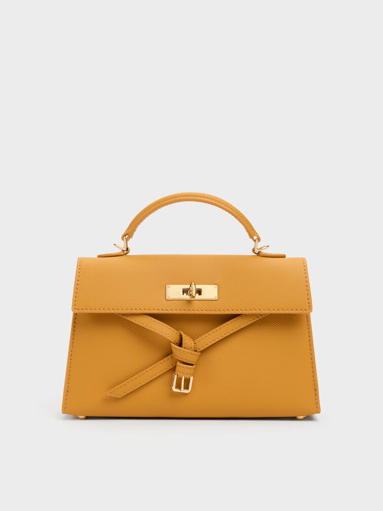 Tricha Knotted-Belt Top Handle Bag, Saffron Yellow, hi-res