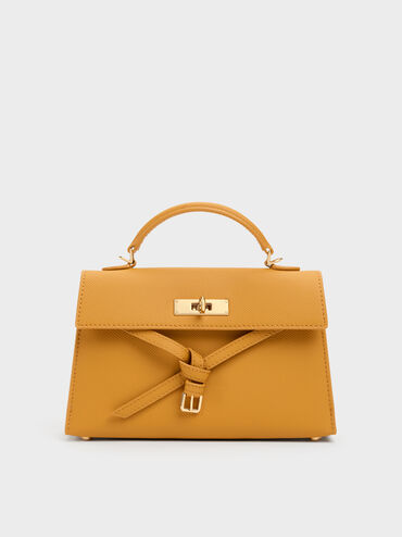 Tricha Knotted-Belt Top Handle Bag, Saffron Yellow, hi-res