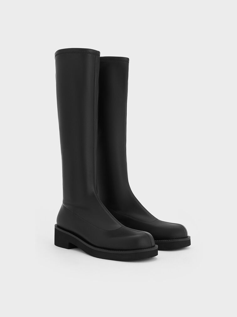 Chunky-Sole Knee-High Boots, Black, hi-res