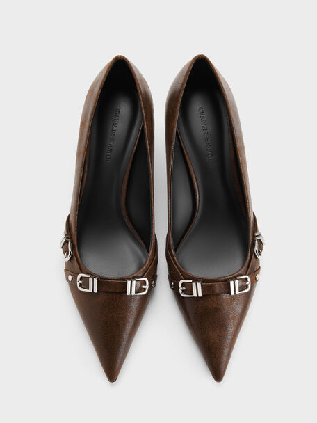 Aira Buckled-Strap Kitten Heels, Dark Brown, hi-res