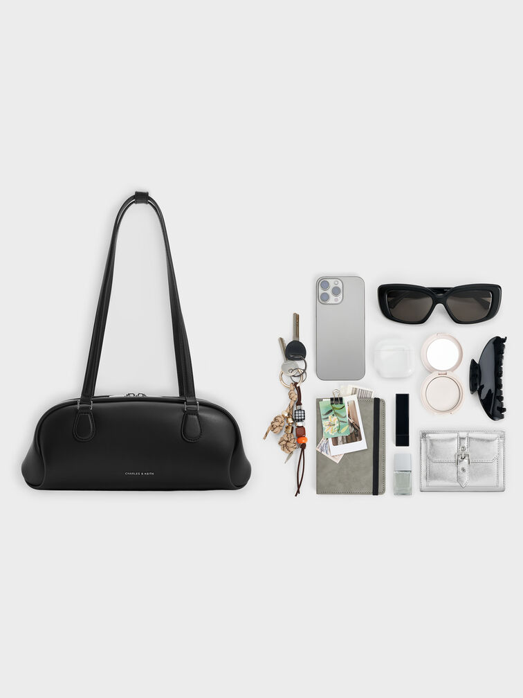 Nelly Elongated Shoulder Bag, Noir, hi-res