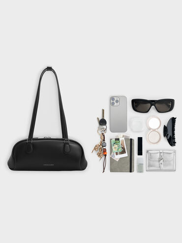 Nelly Elongated Shoulder Bag, Noir, hi-res