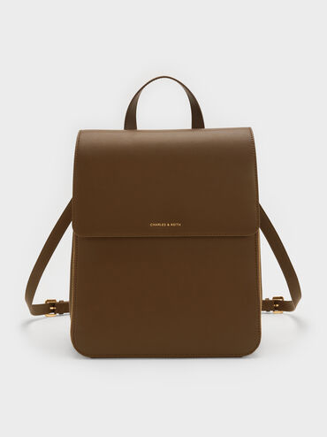 Octavia Front-Flap Backpack, Dark Brown, hi-res