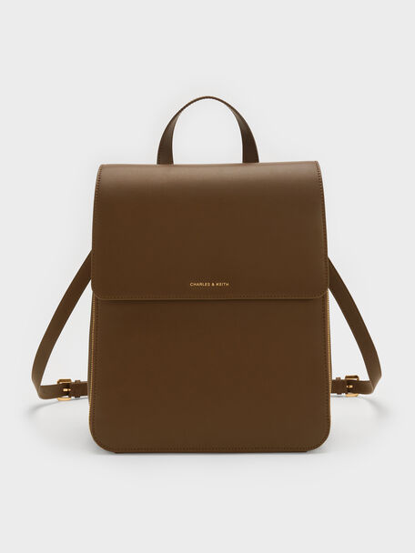 Octavia Front-Flap Backpack, Dark Brown, hi-res