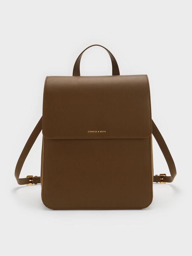 Octavia Front-Flap Backpack, Dark Brown, hi-res