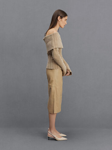 Tully Leather Ruched-Strap Slingback Pumps, Chalk, hi-res