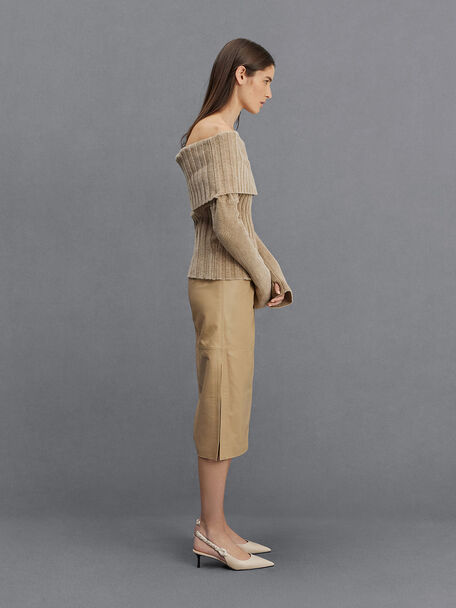 Tully Leather Ruched-Strap Slingback Pumps, Chalk, hi-res