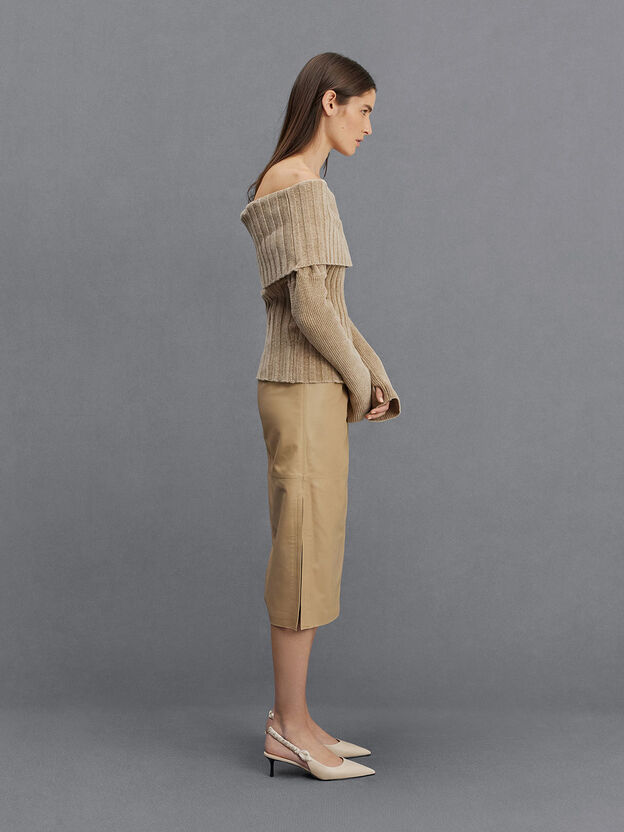Tully Leather Ruched-Strap Slingback Pumps, Chalk, hi-res