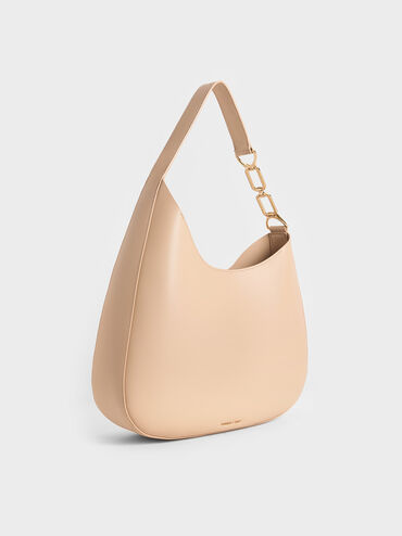 Agatha Chain-Accent Slouchy Hobo Bag, Beige, hi-res
