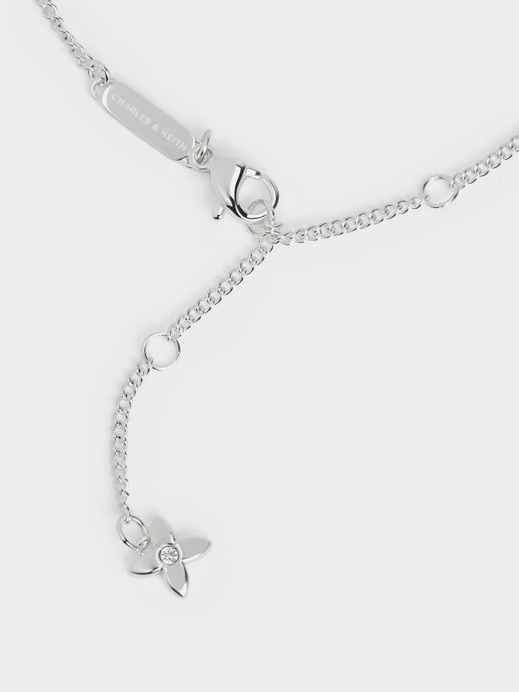 Felicity Flower-Motif Crystal Necklace, Silver, hi-res