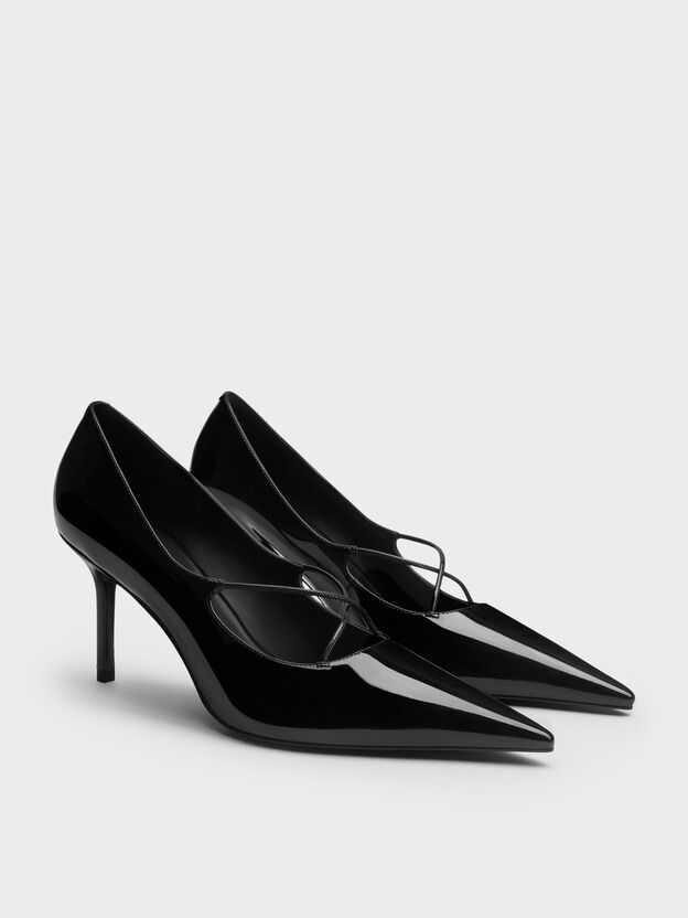 Patent Crossover Pointed Pumps, Black Patent, hi-res