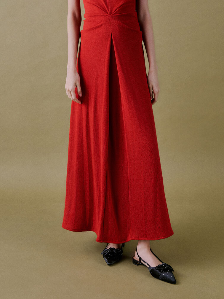 Jayce Dotted Knot-Bow Slingback Flats, Black Textured, hi-res