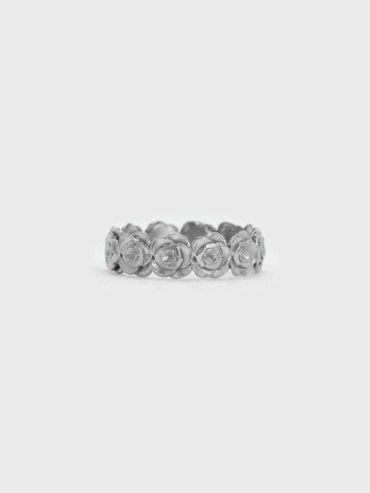Rosalind Flower-Motif Ring, Brushed Silver, hi-res