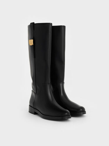 Yvette Metallic-Accent Knee-High Boots, Black, hi-res