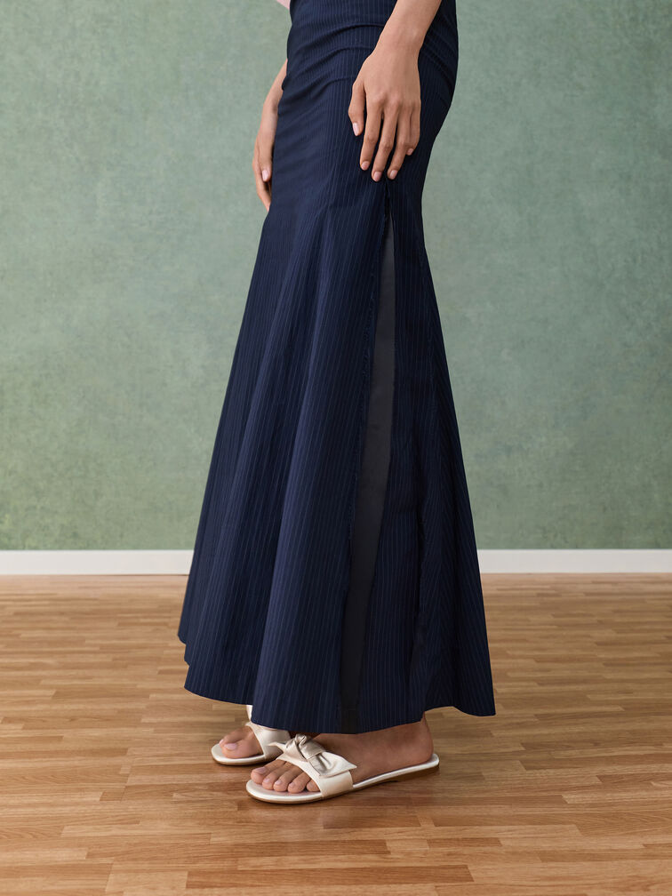 Anika Satin Knot-Bow Slide Sandals, Chalk, hi-res