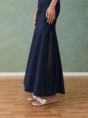 Anika Satin Knot-Bow Slide Sandals, Chalk, hi-res