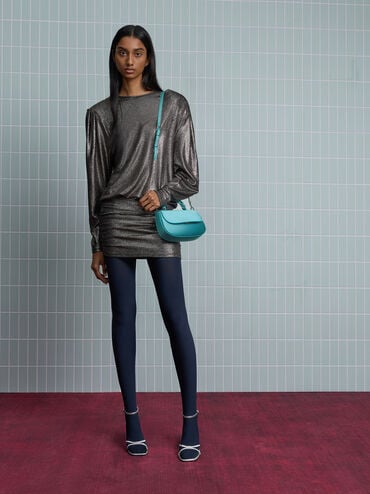 Eilian Satin Braided Top Handle Bag, Teal, hi-res