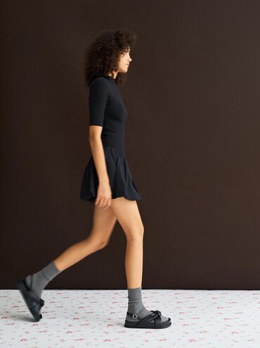 Rosetta Knotted Puffy Sandals, Black, hi-res